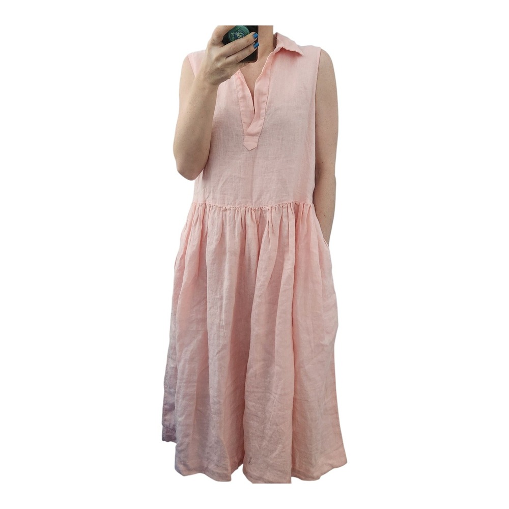 Frank & Eileen Daphne Linen Dress XXS Pink Sleeveless Midi Casual Collared
